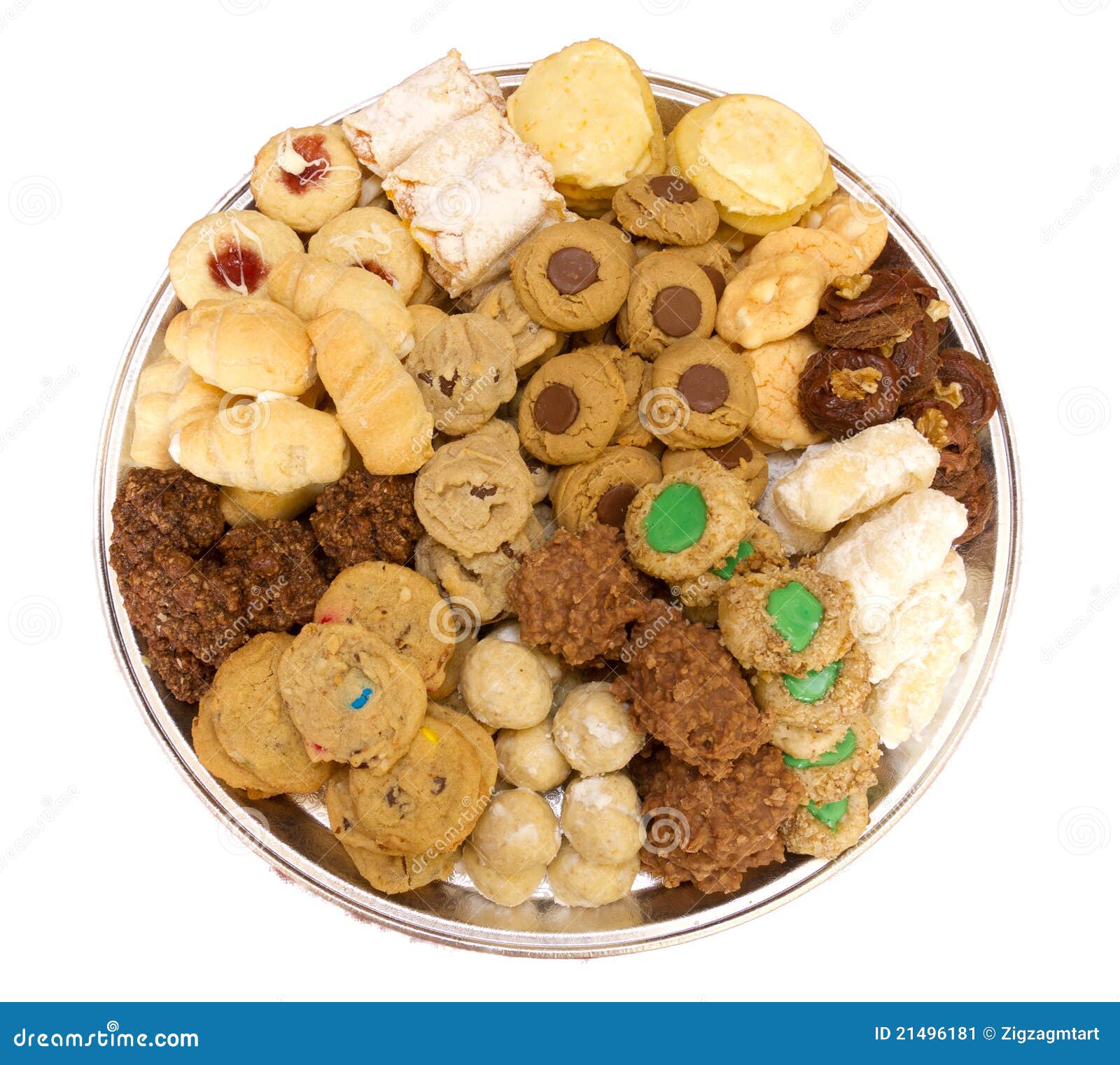 Homemade Cookie tray isolated. Fresh baked assortment of homemade cookies on a tray isolated