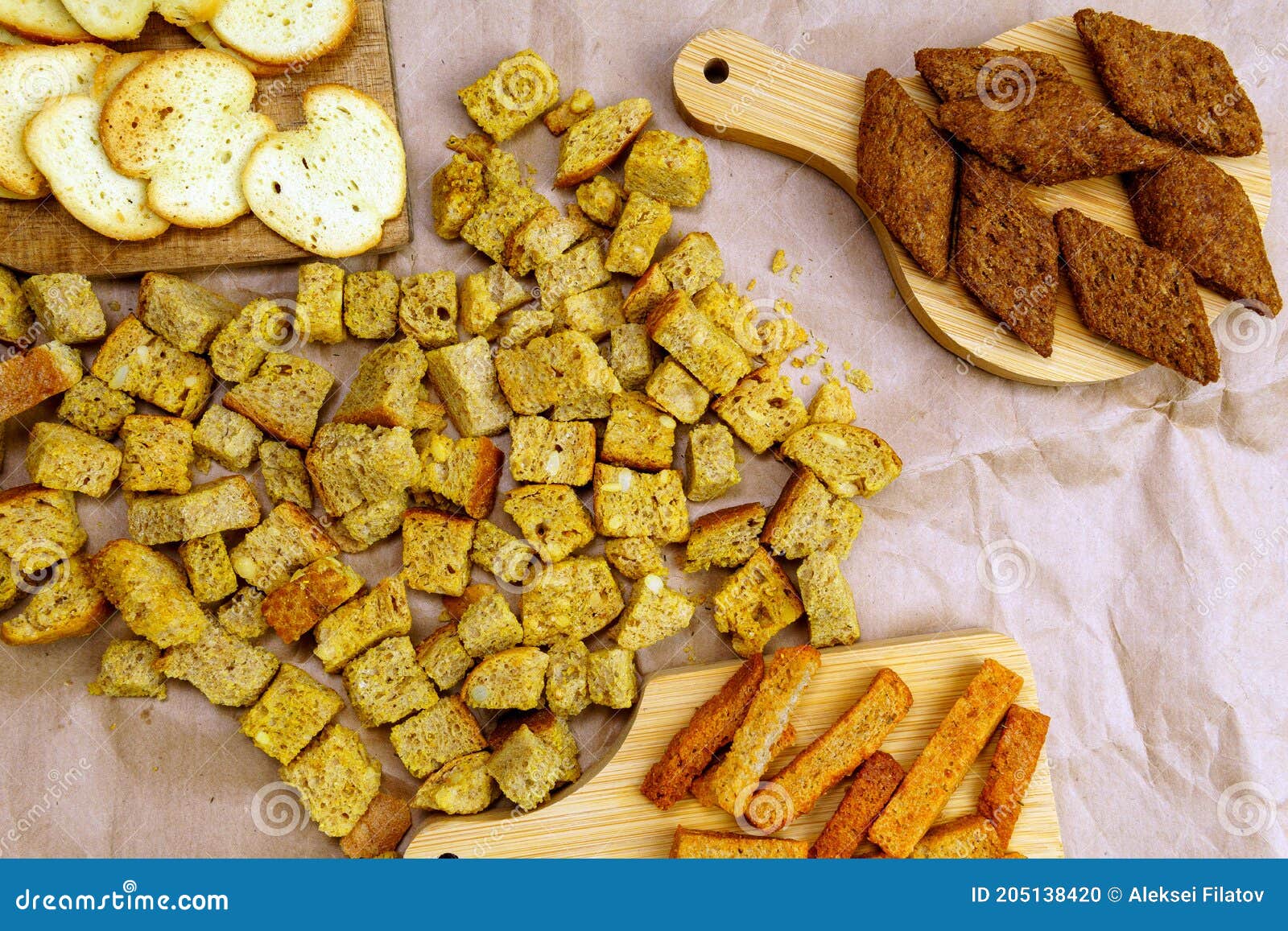 Homemade Crusty Bread with Croutons. Fast Food Bread Background, Top