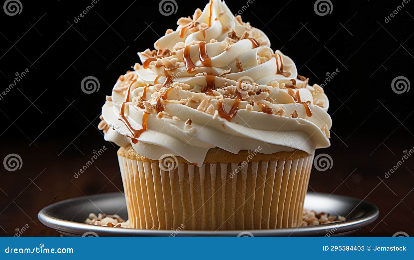 Homemade Cupcake with Whipped Cream and Chocolate Icing Generated by AI