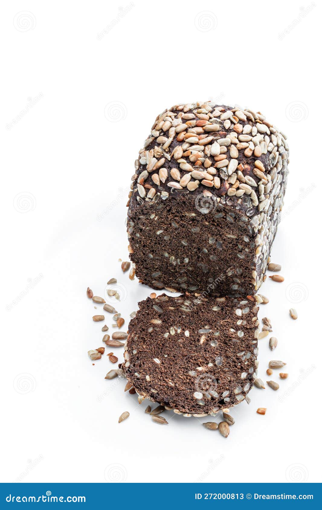 Homemade Dark Rye Bread with Sunflower Seeds Isolated on White Stock