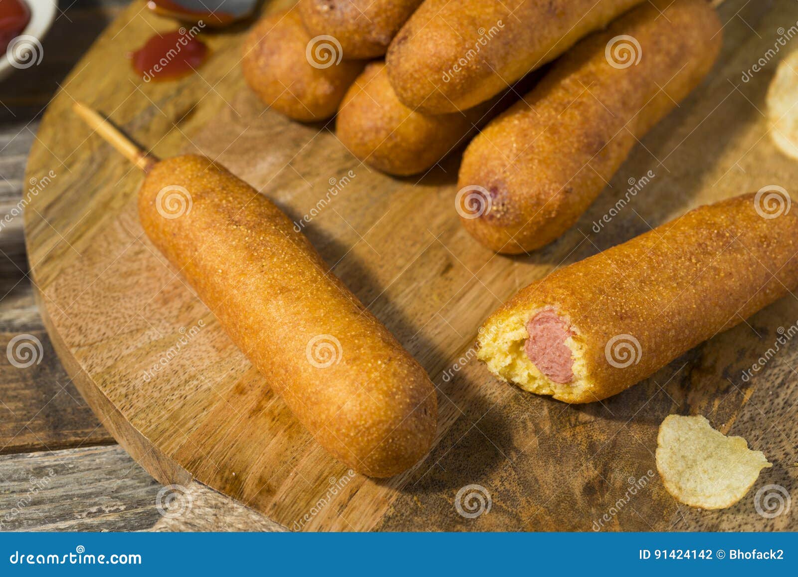 Homemade Deep Fried Corn Dogs Stock Photo Image of sausage, rustic 91424142