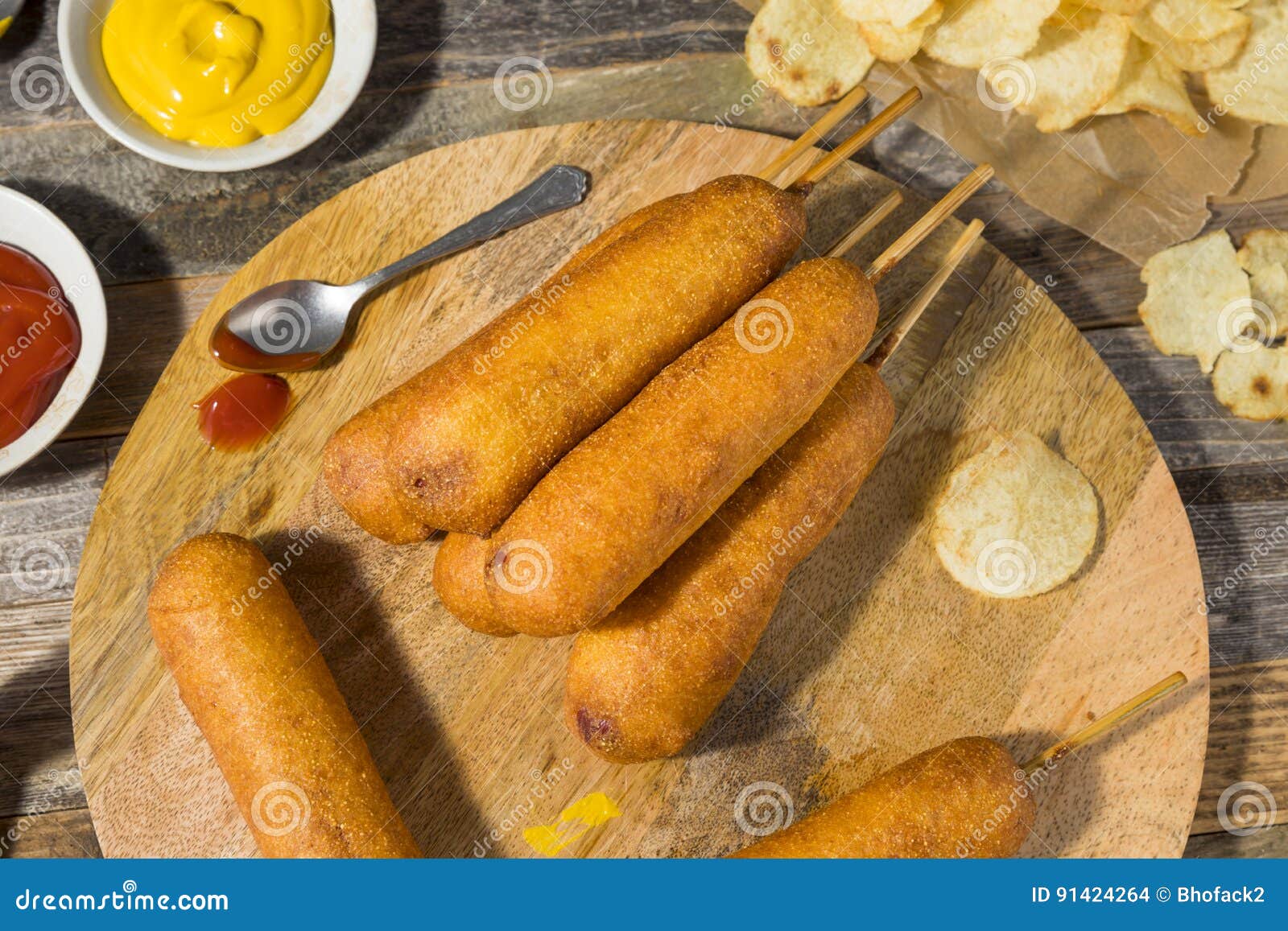 Homemade Deep Fried Corn Dogs Stock Photo Image of stick, food 91424264