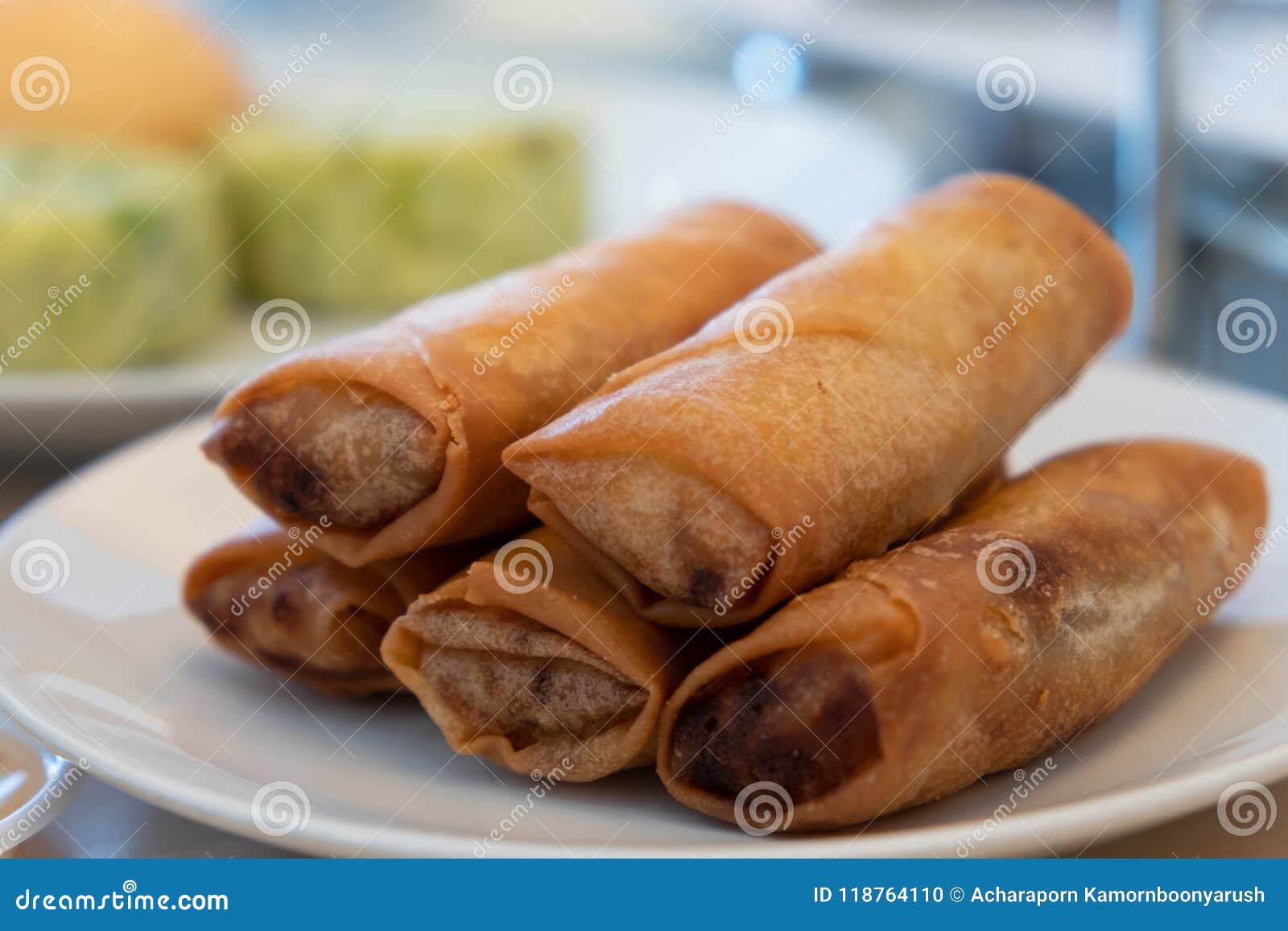 Homemade Deep Fried Spring Rolls Chinese Serving Dish, Selective Stock Photo Image of chinese