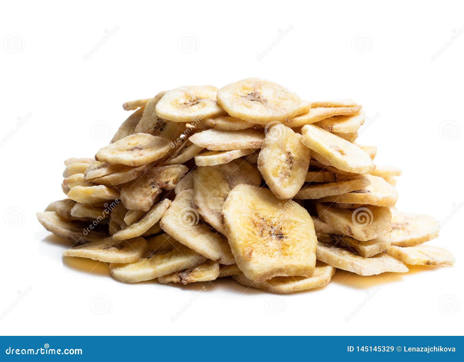 Homemade Dehydrated Banana Chips Isolated on White Stock Image Image