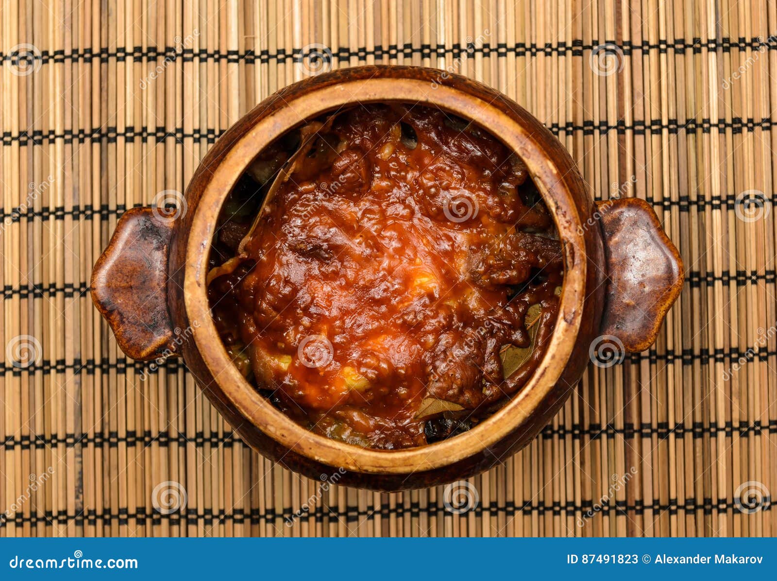 Homemade Dishes Cooked in the Oven, in Clay Pots Stock Image Image of