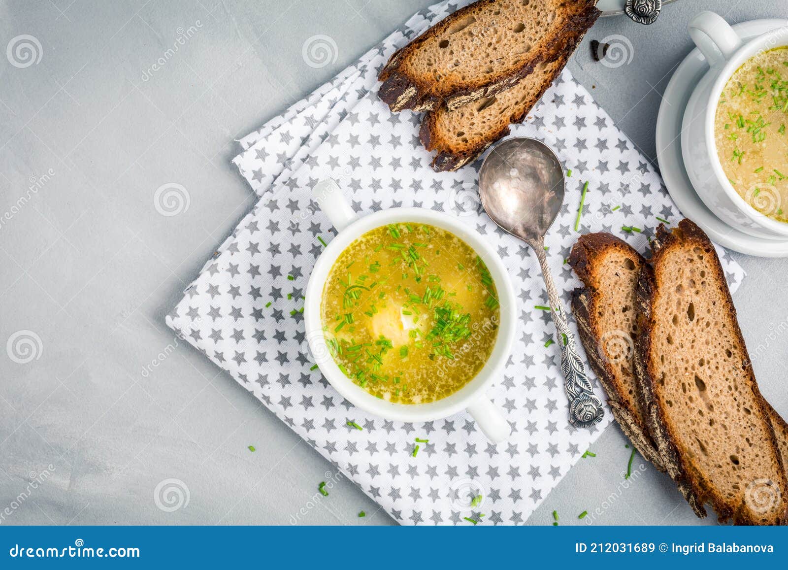 Homemade Egg Soup with Fresh Sourdough Bread Stock Image Image of