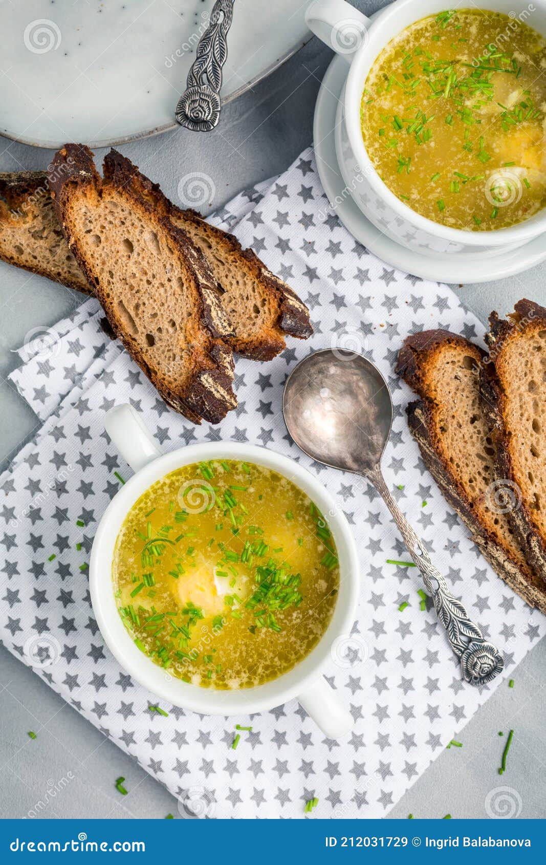 Homemade Egg Soup with Fresh Sourdough Bread Stock Image Image of