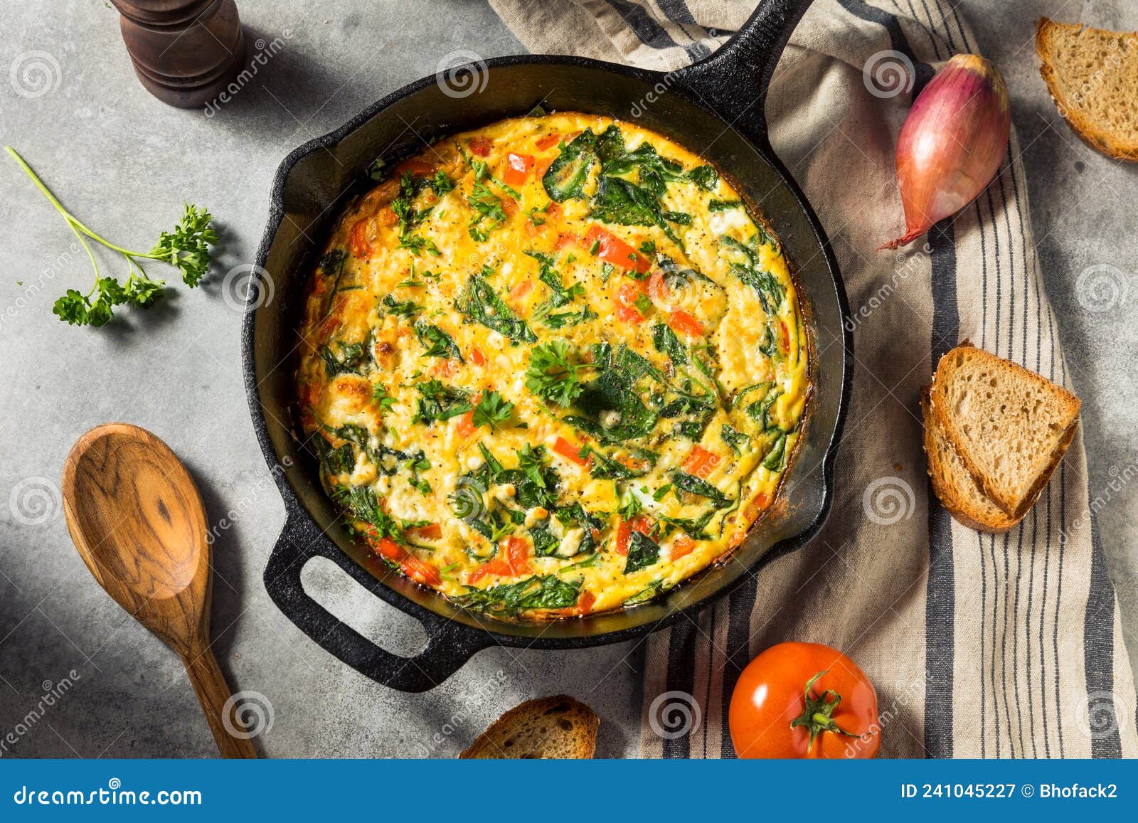 Homemade Egg and Spinach Frittata Stock Image - Image of frittata