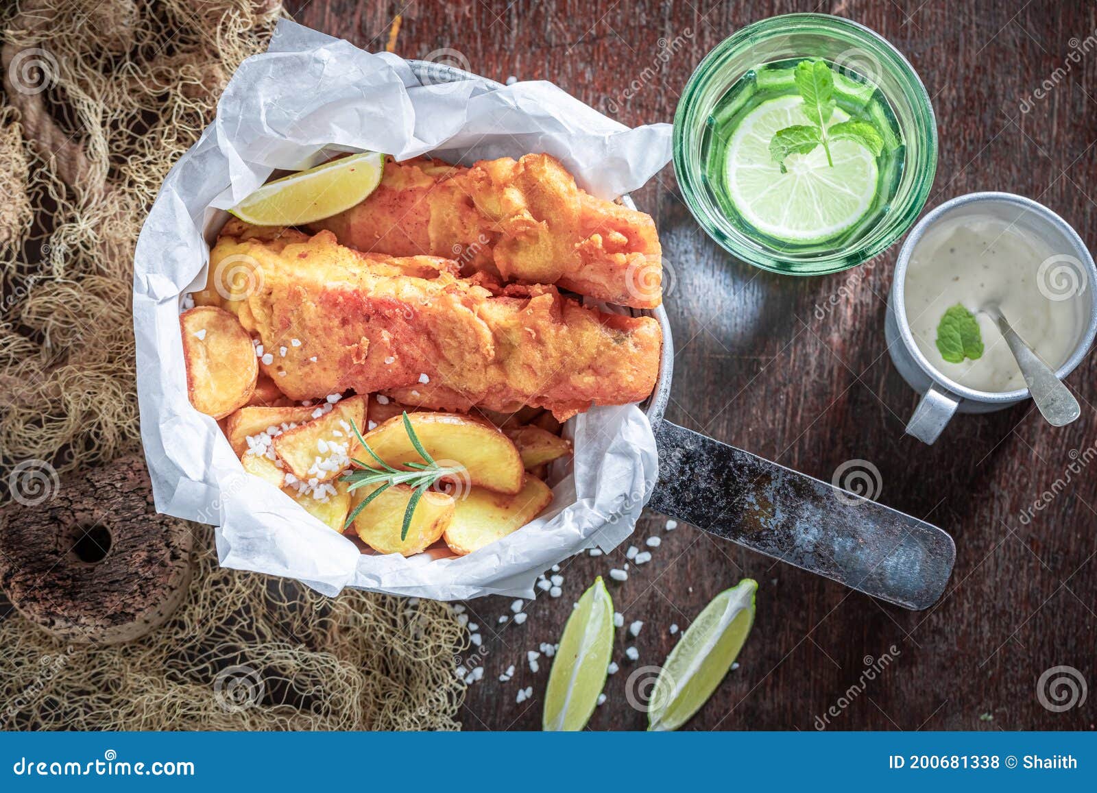 Homemade Fish and Chips Served with Sauces and Lime Stock Photo Image of fillet, english