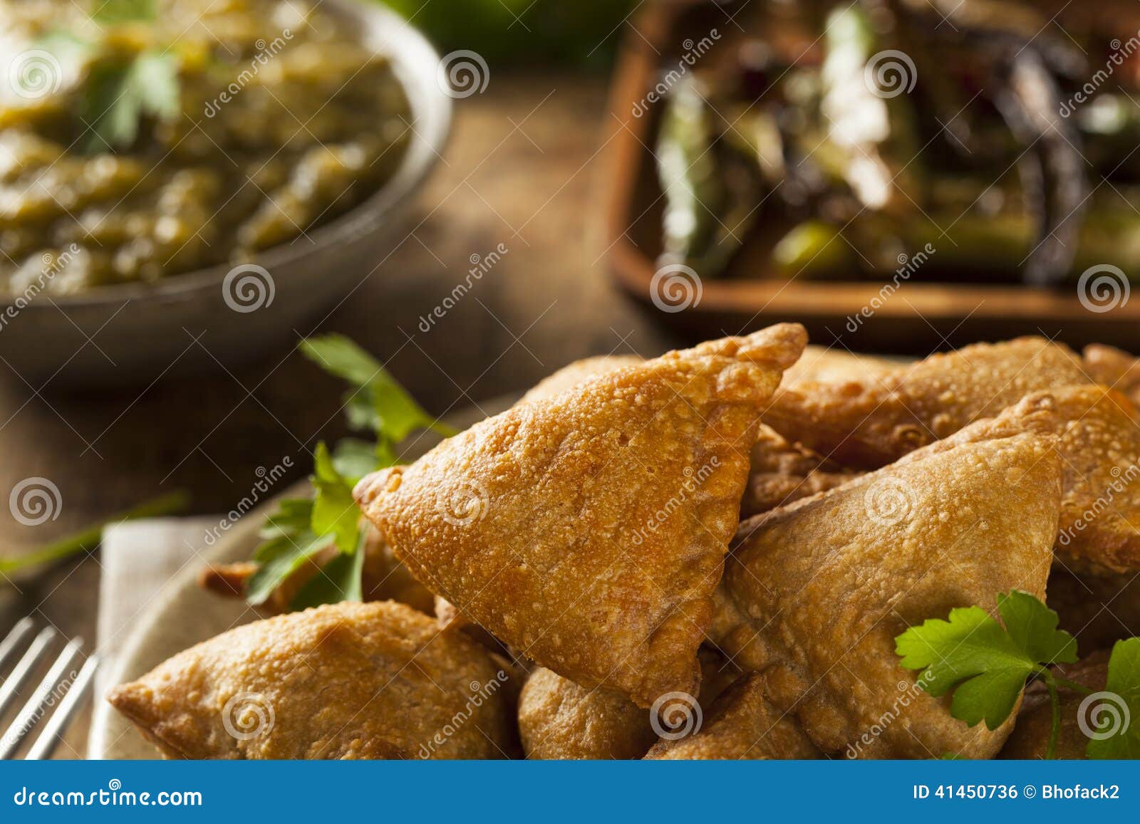 Homemade Fried Indian Samosas Stock Photo - Image of sauce, homemade ...
