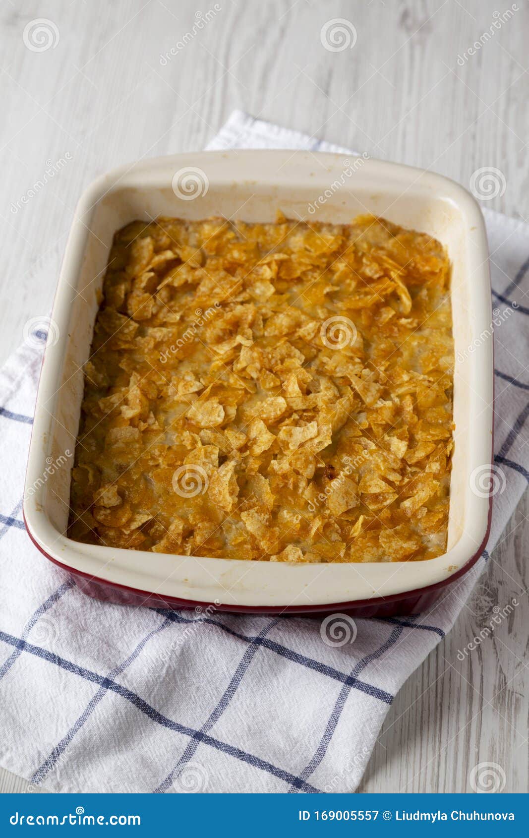 Homemade Funeral Potatoes Casserole in a Dish, Side View Stock Image