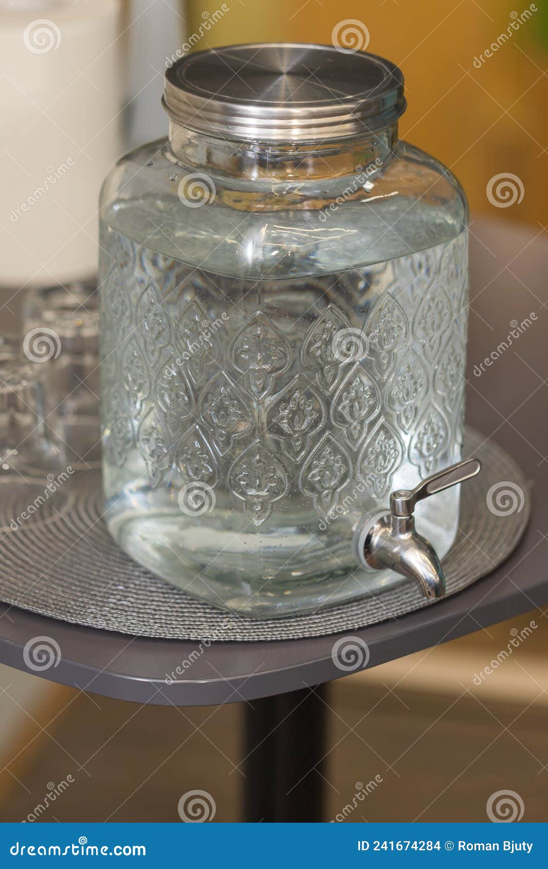 Homemade Glass Water Container Stands on the Table. the Container Has a  Water Tap Stock Photo - Image of lifestyle, glass: 241674284