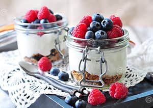 Homemade Granola With Fresh Yougurt Blueberries Raspberries Raisins 