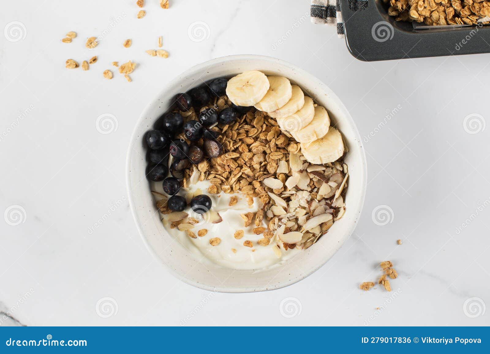 Homemade Granola with Greek Yogurt, Almonds, Blueberries and Banana in ...