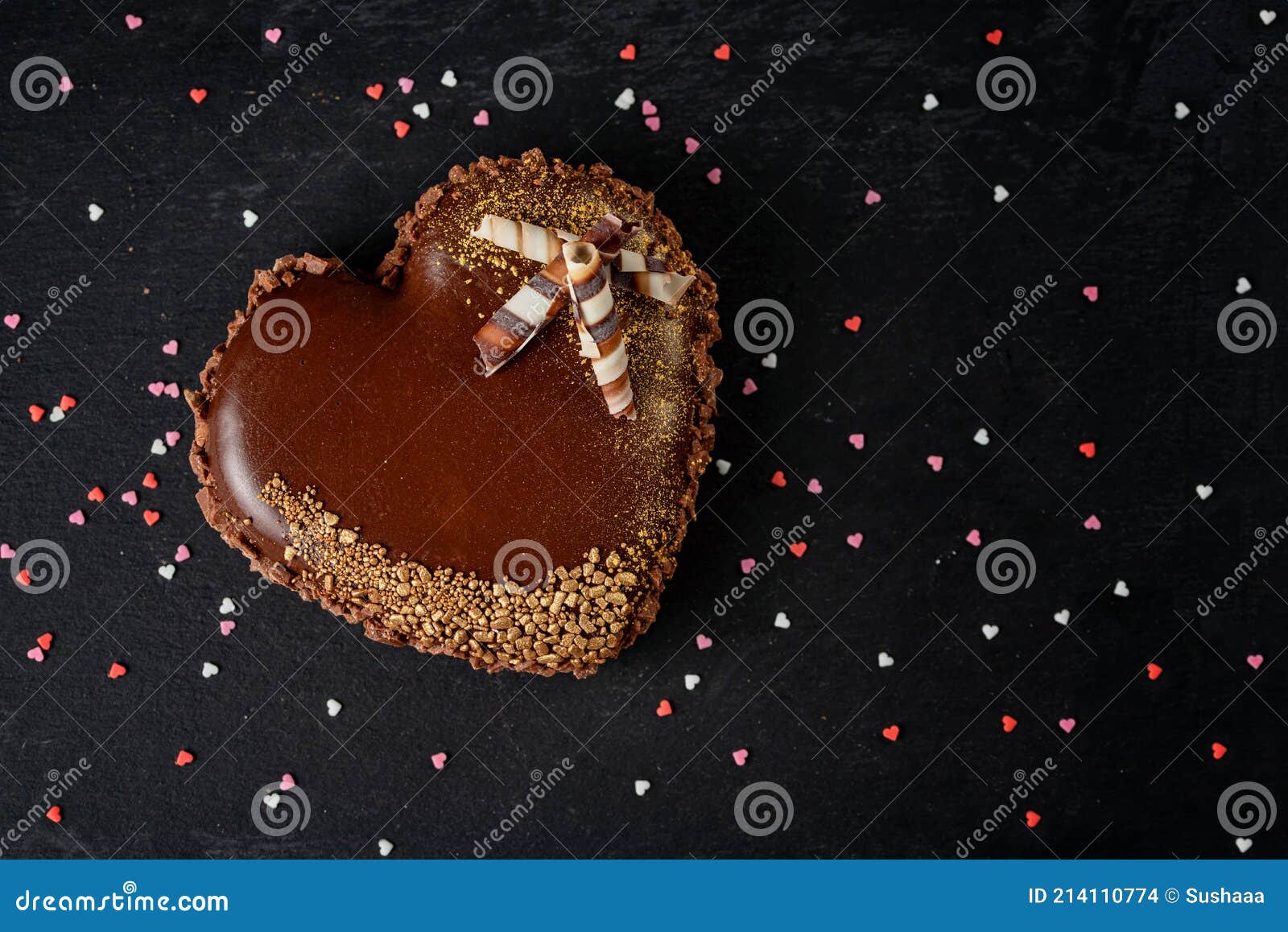 Heart Shaped Cake on the Black Background. Valentine`s Cake. Stock ...