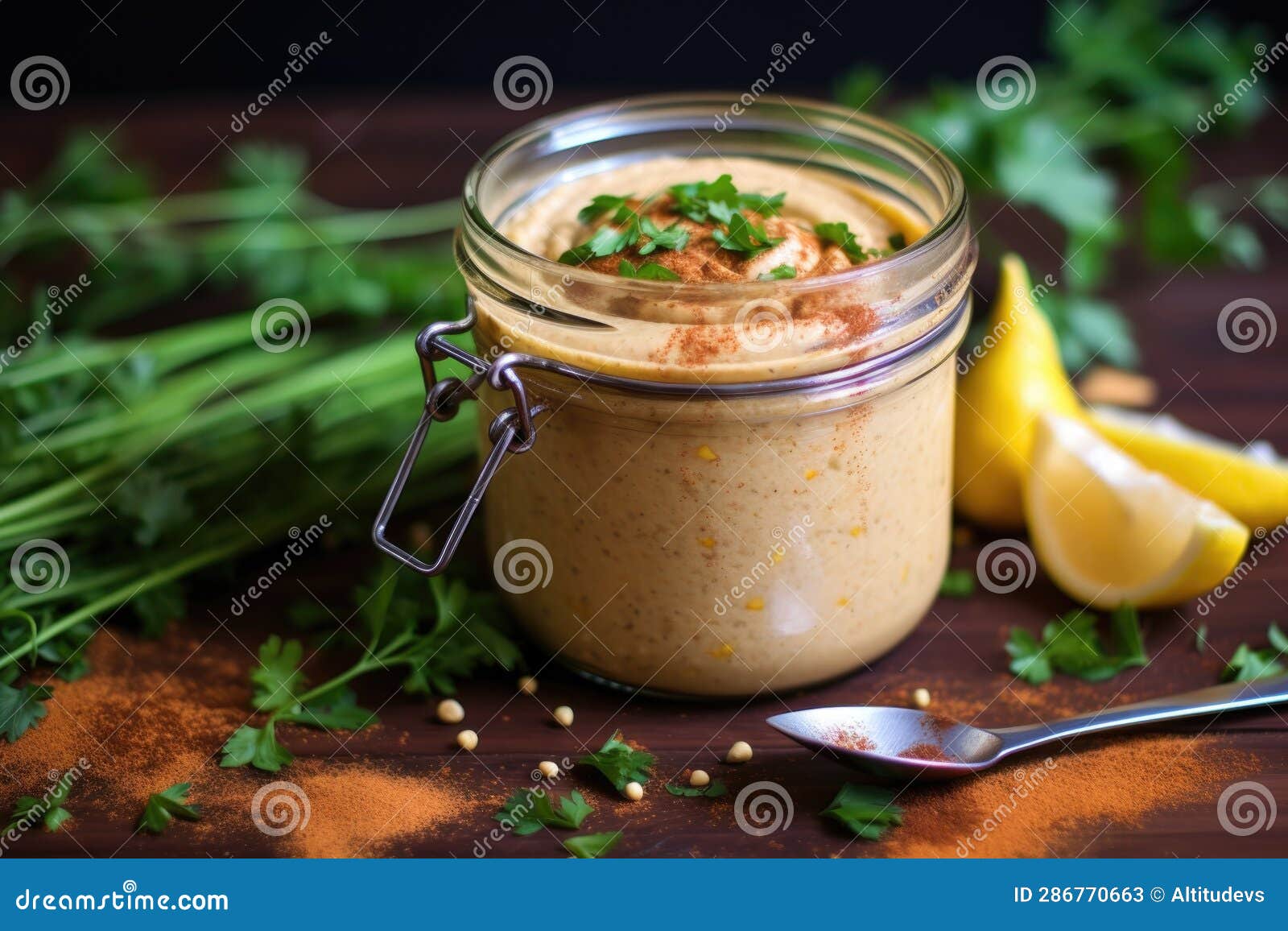 Homemade Hummus in a Mason Jar for Storage Stock Image Image of