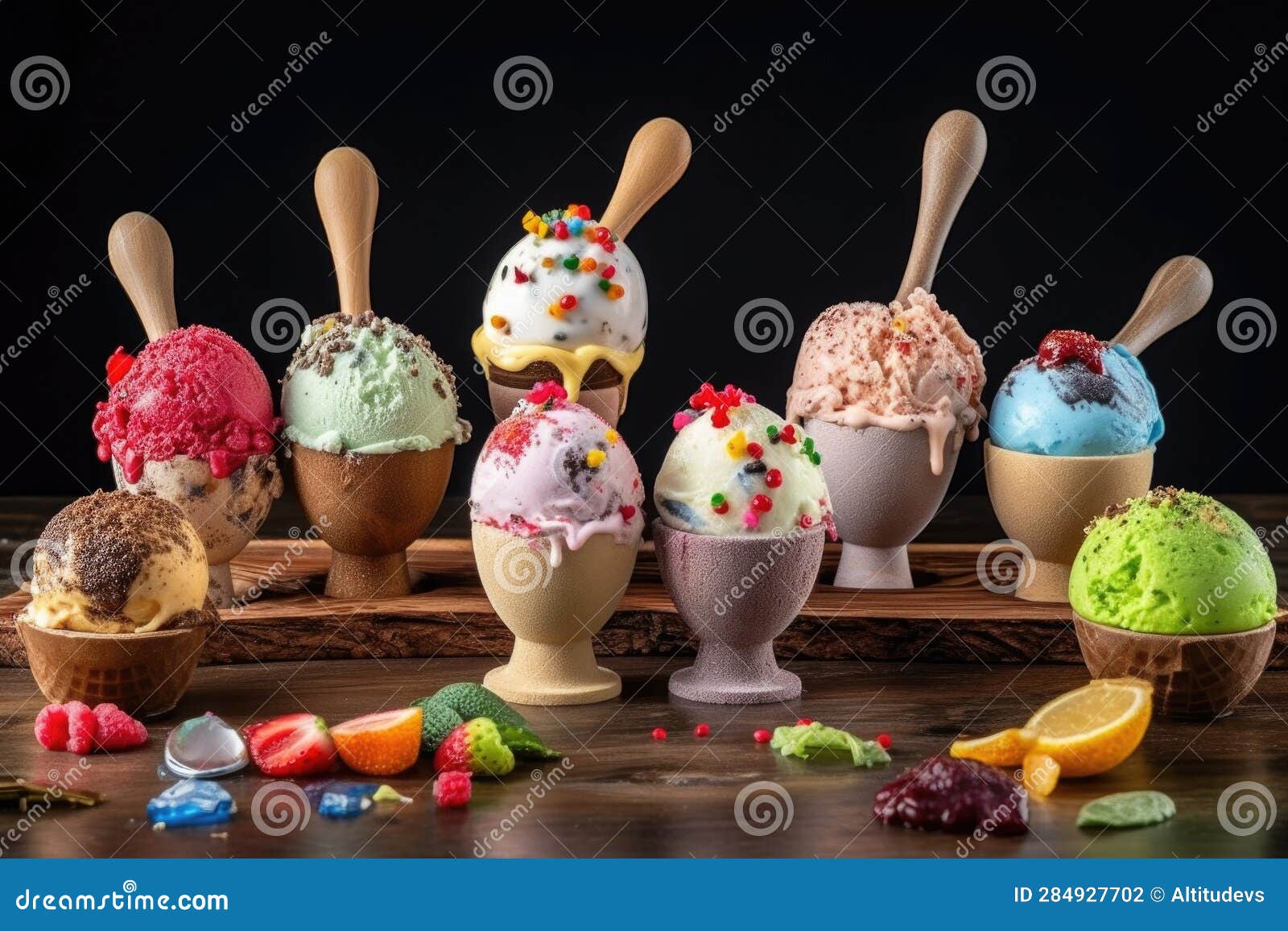 Homemade Ice Cream Scoops with Various Toppings Stock Photo Image of