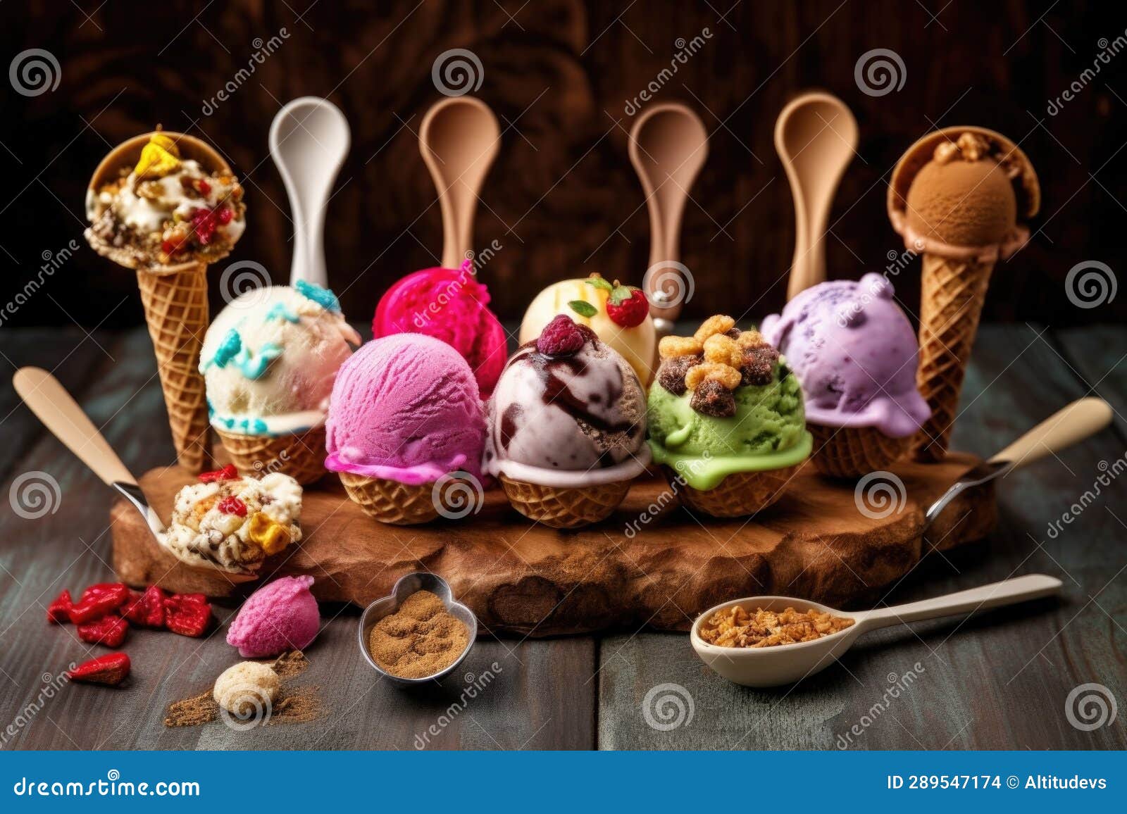 Homemade Ice Cream Scoops with Various Toppings Stock Photo Image of