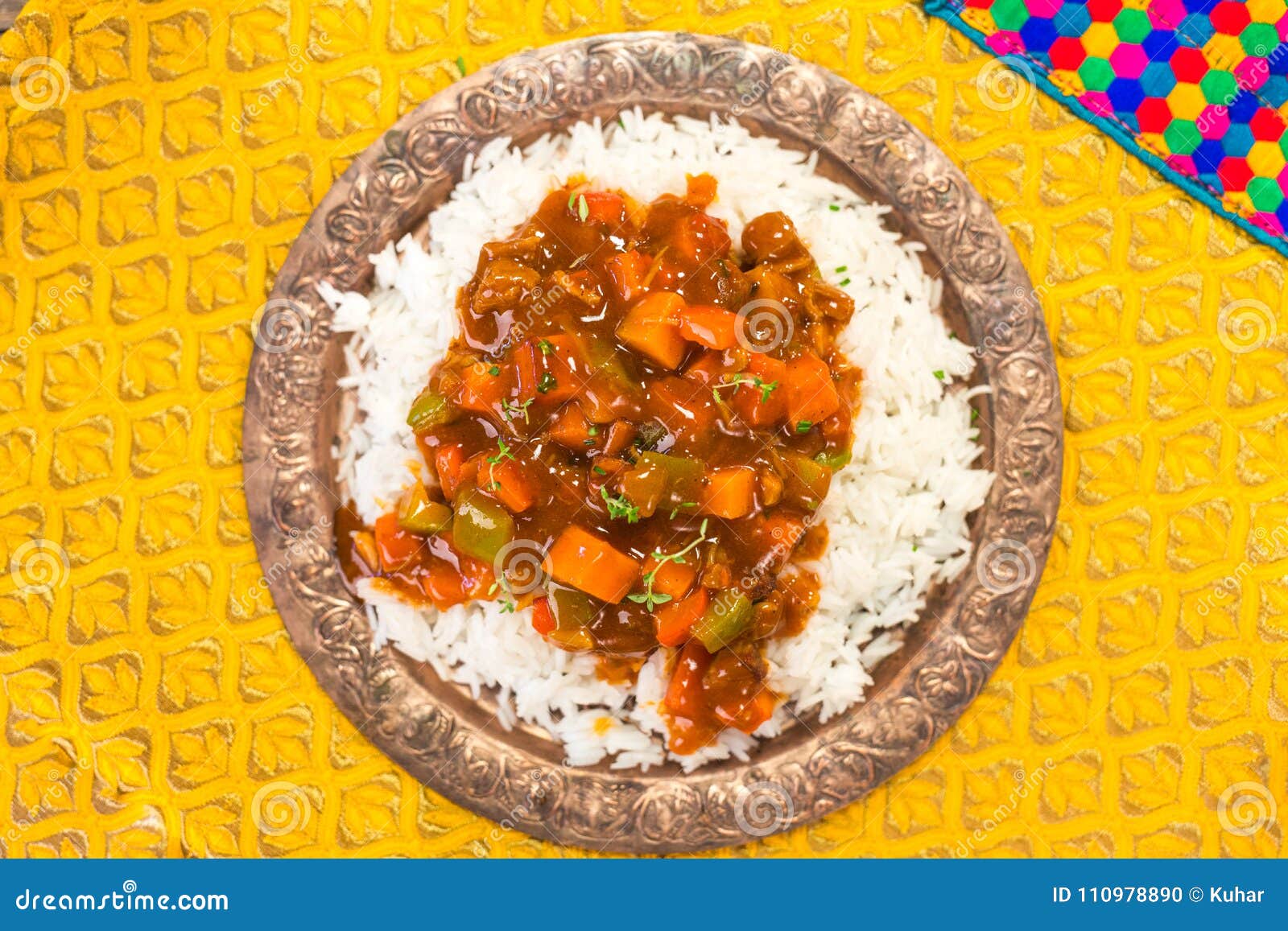 Indian curry chicken rice stock photo. Image of food - 110978890