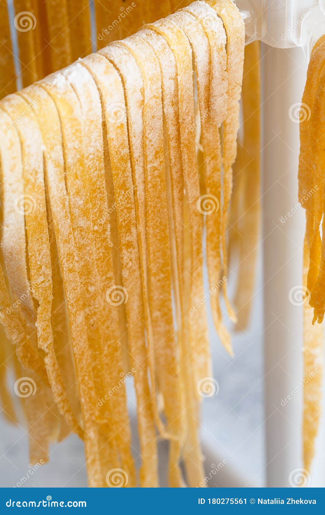 Homemade Italian Tagliatelle Hanging On A Pasta Drying Rack Fresh Noodle Drying On Drying Rack Self Made Spaghetti Drying On A Stock Image Image Of Fresh Equipment 180275561