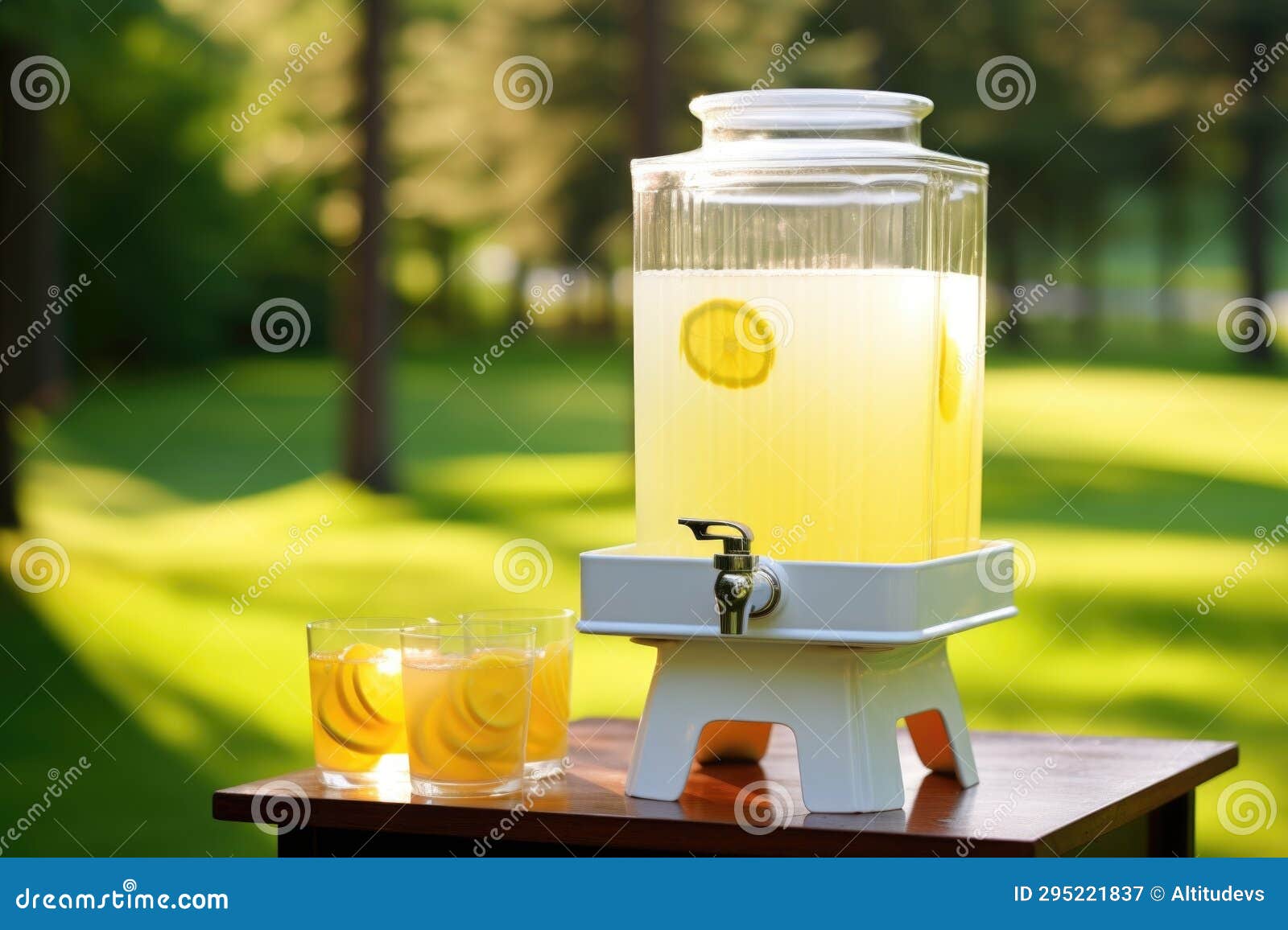 Homemade Lemonade in a Glass Dispenser on Grass Stock Image Image of