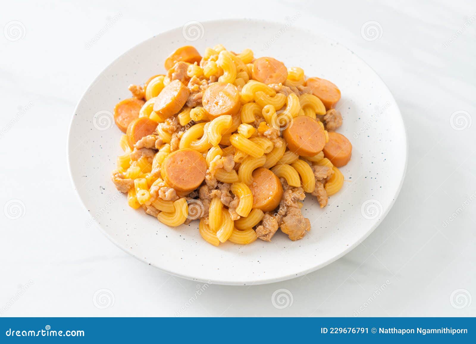 Macaroni Sausage and Minced Pork Stock Image Image of plate, meal