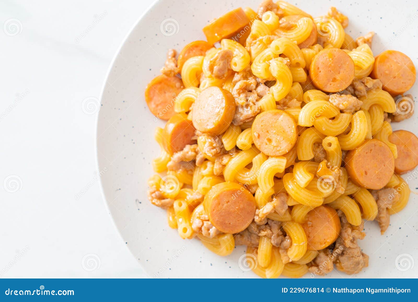 Macaroni Sausage and Minced Pork Stock Photo Image of food, cooking