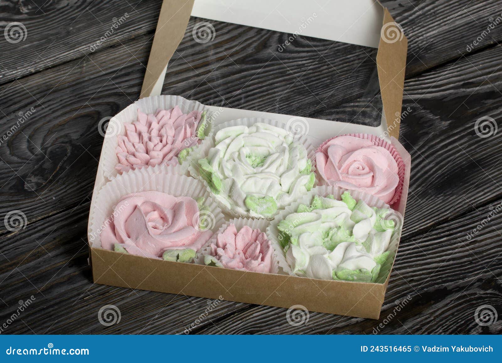 Homemade Marshmallow. Marshmallow Flowers. in Craft Boxes Stock Image