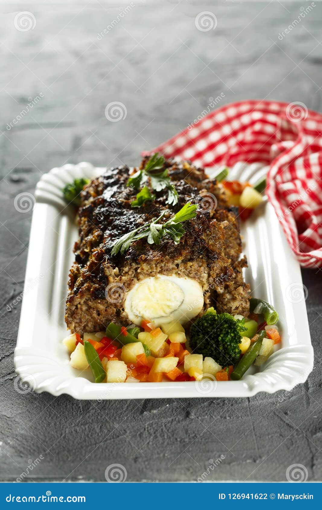 Homemade Meat Loaf with Hard Boiled Eggs Stock Photo Image of english