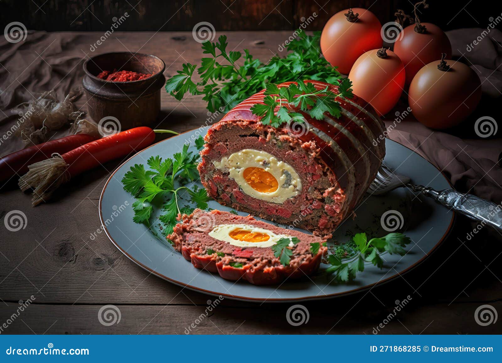 Homemade Meat Loaf Stuffed with Sausage and Eggs Stock Illustration