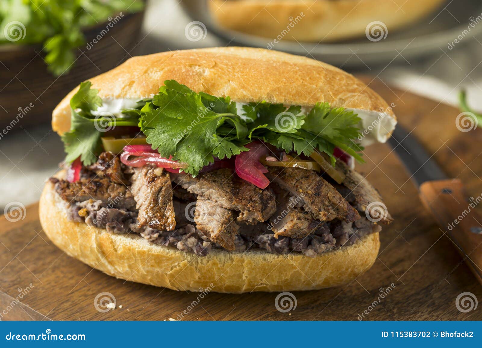 Homemade Mexican Beef Torta Sandwich Stock Photo - Image of salsa ...
