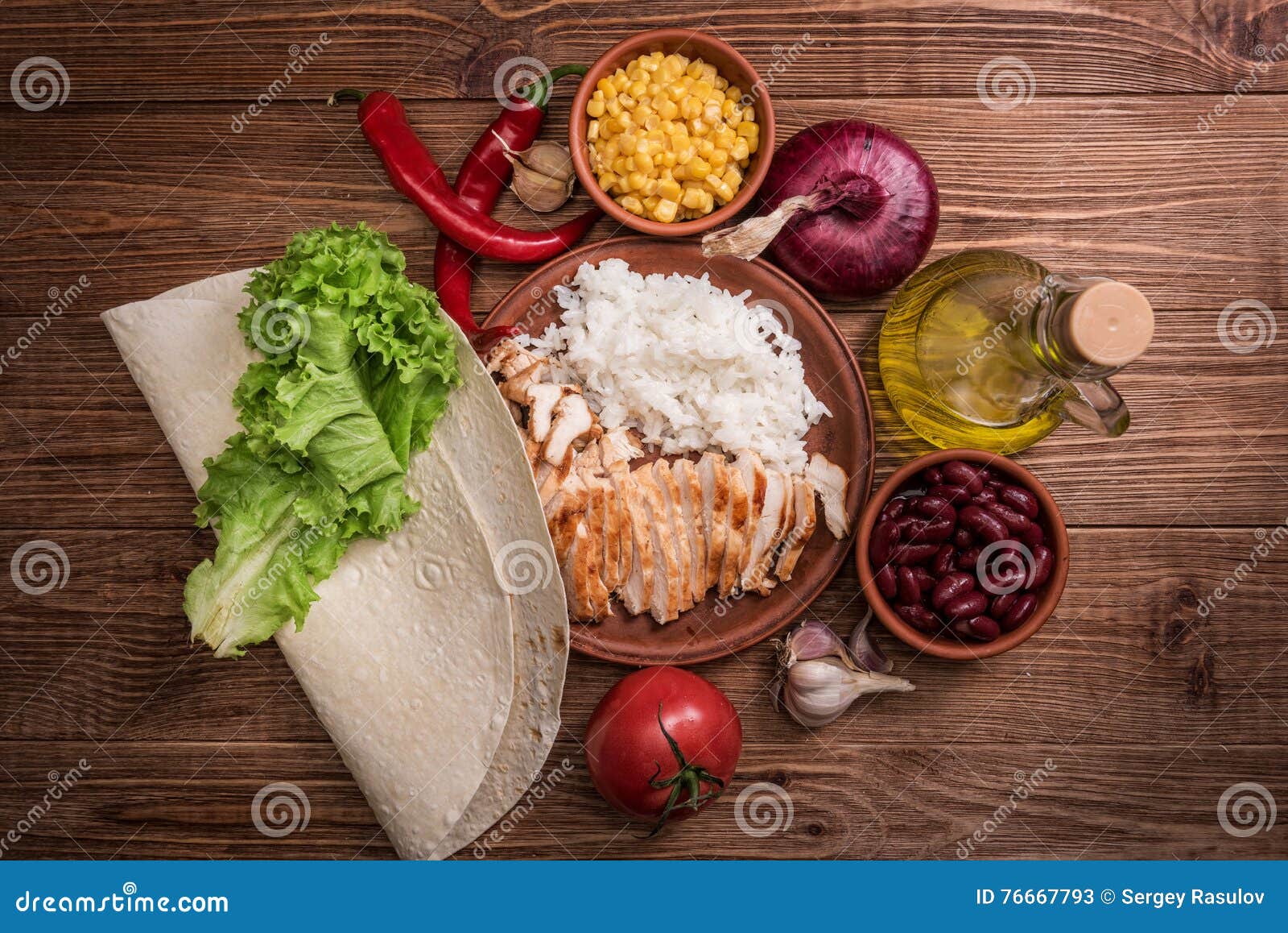 Homemade Mexican Chicken Burrito . Stock Image - Image of lime, salsa