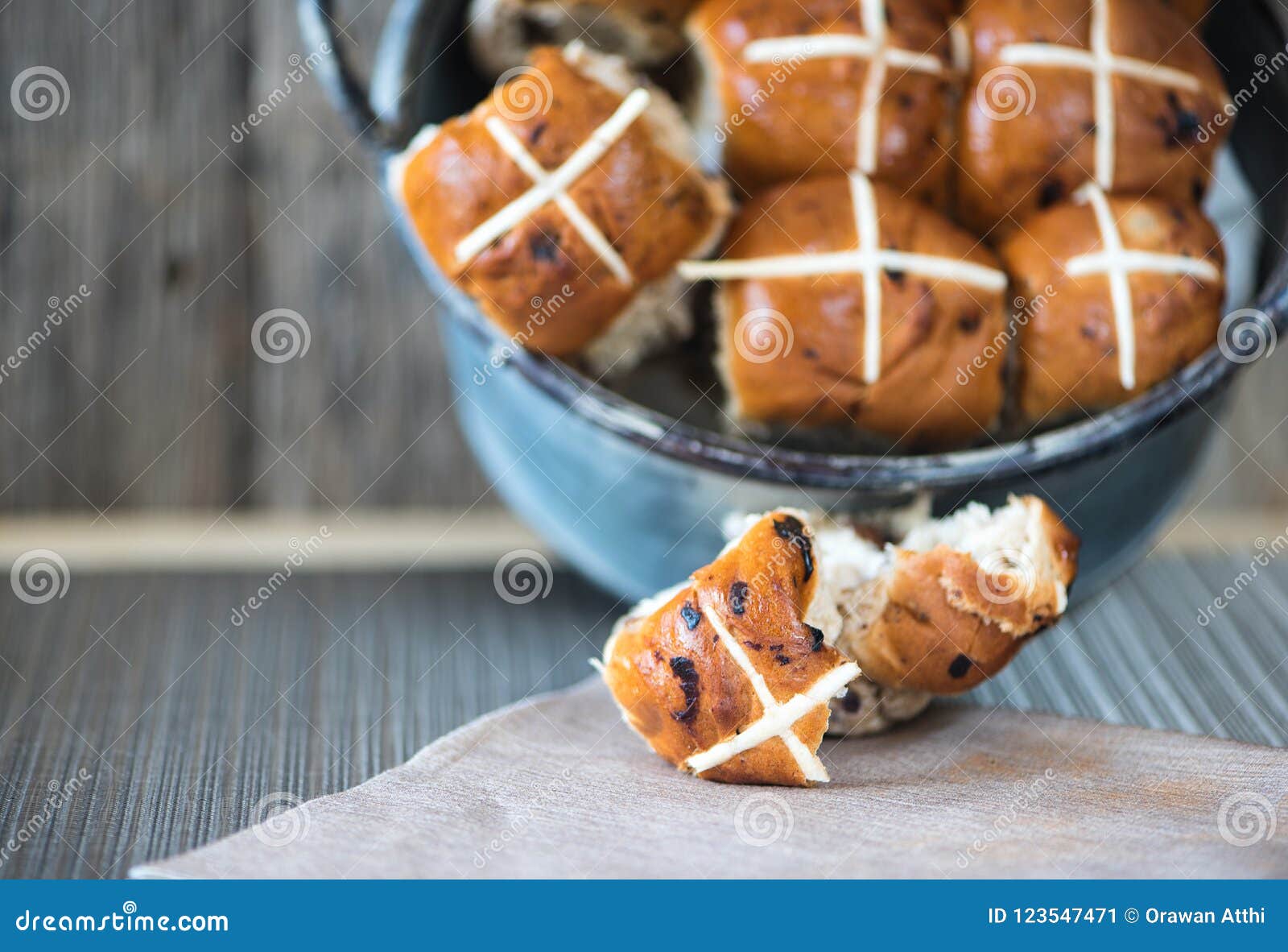 Mixed Fruit and Cinnamon Easter Hot Cross Buns Stock Image Image of