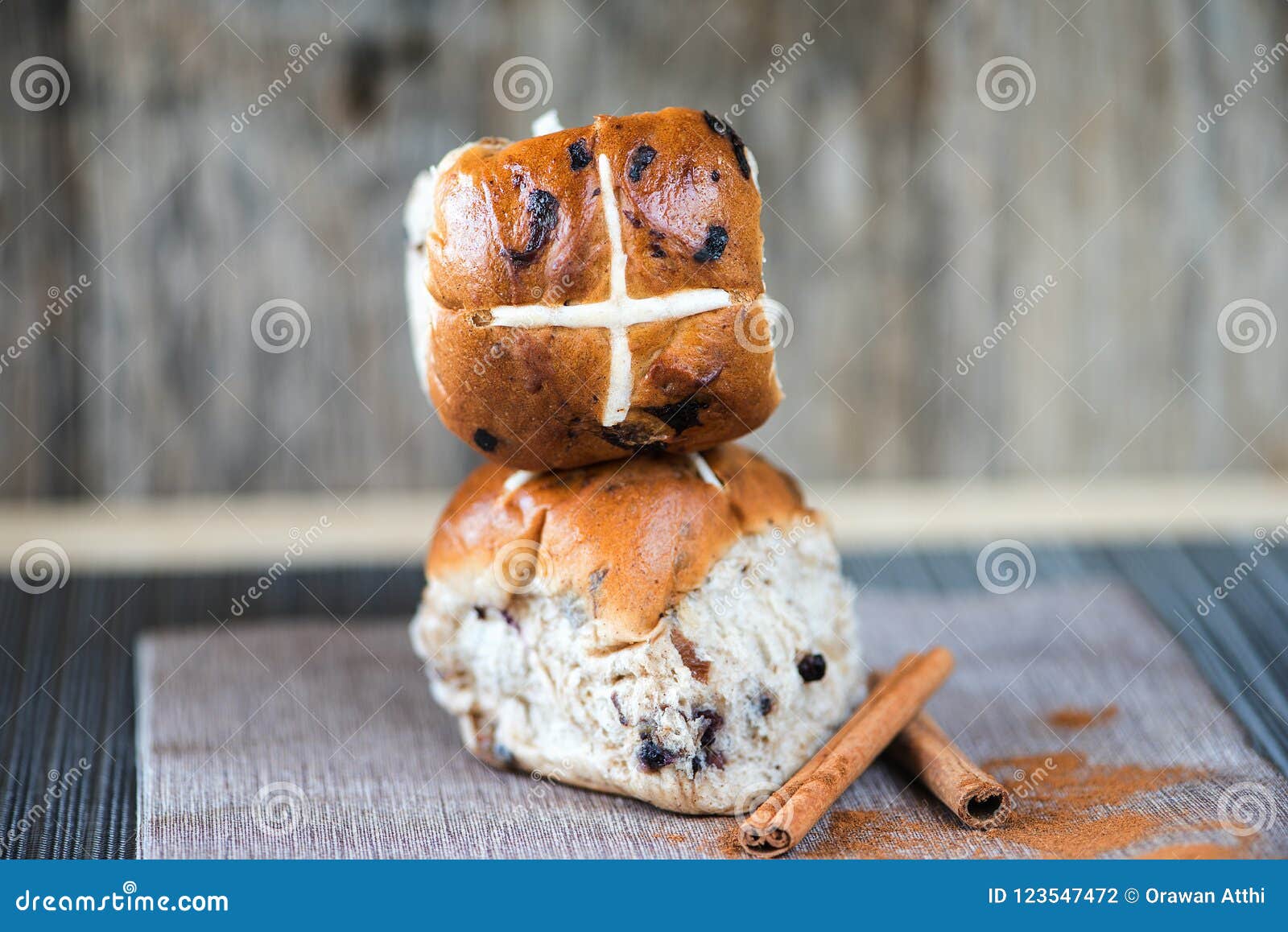Mixed Fruit and Cinnamon Easter Hot Cross Buns Stock Photo Image of