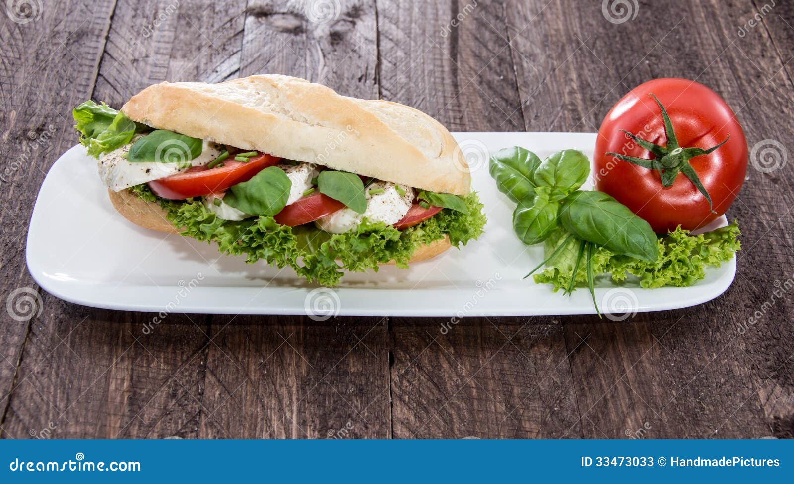 Homemade Mozzarella Baguette on a Plate Stock Image Image of starter