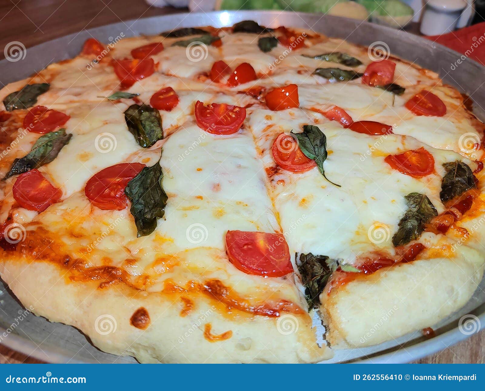 Homemade Mozzarella Gouda Cheese and Basil Pizza Stock Photo Image