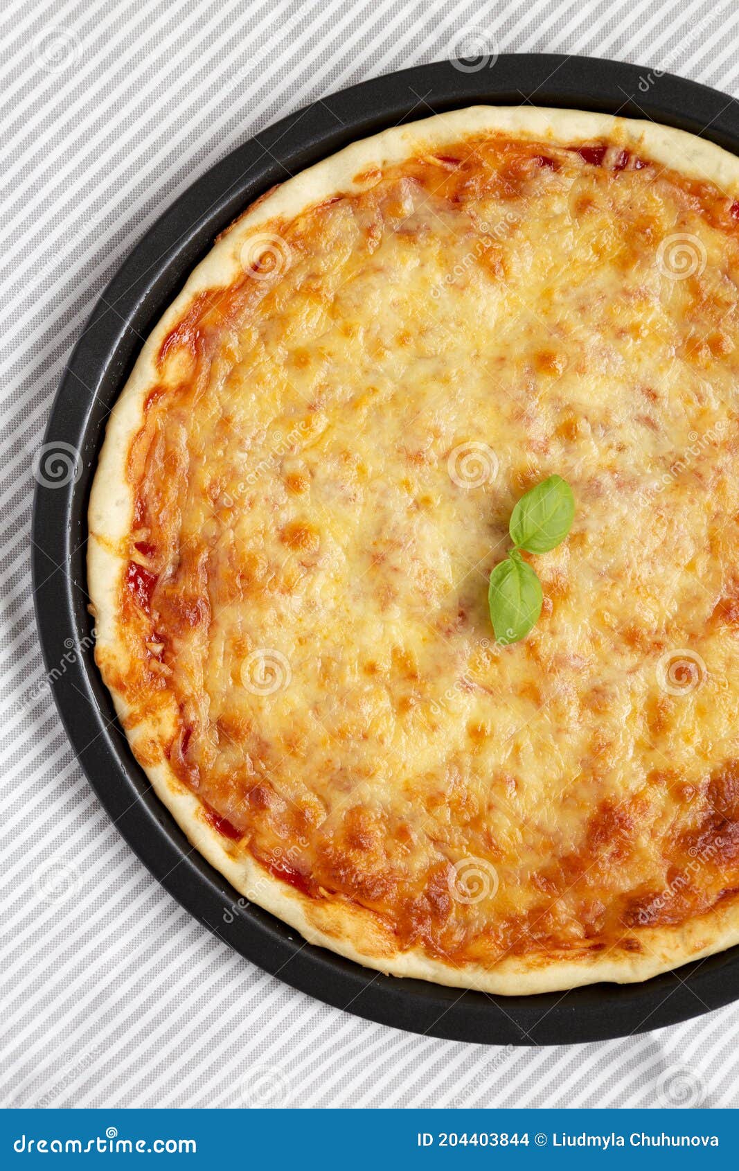 homemade neopolitan pizza with cheese and basil, view from above. flat lay, top view, overhead