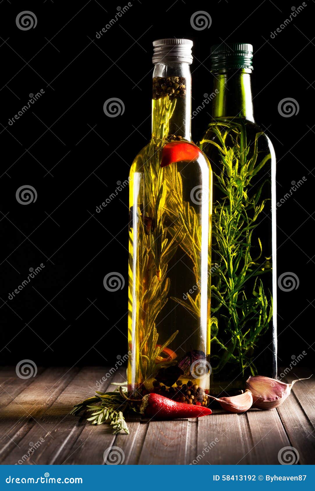 Homemade oil with herbs stock photo. Image of dark, health - 58413192