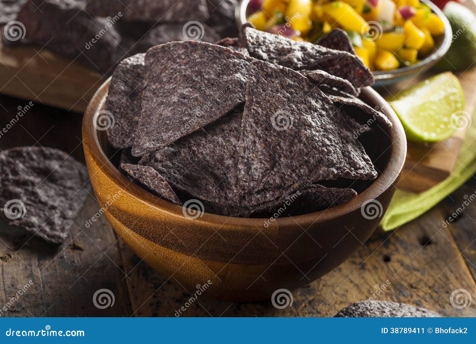 Homemade Organic Blue Corns Chips Stock Image Image of healthy, salsa