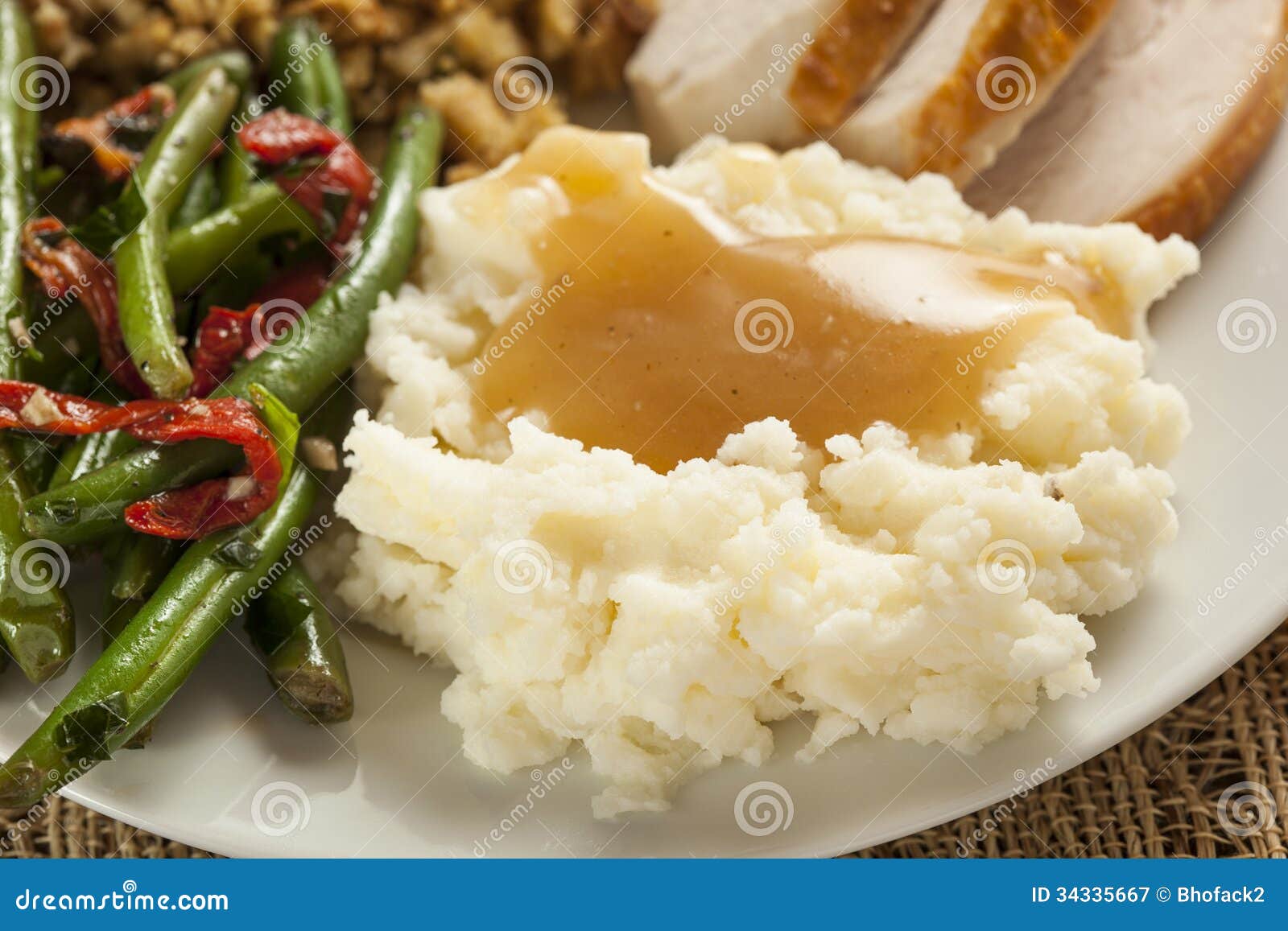 Homemade Organic Mashed Potatoes with Gravy Stock Image - Image of