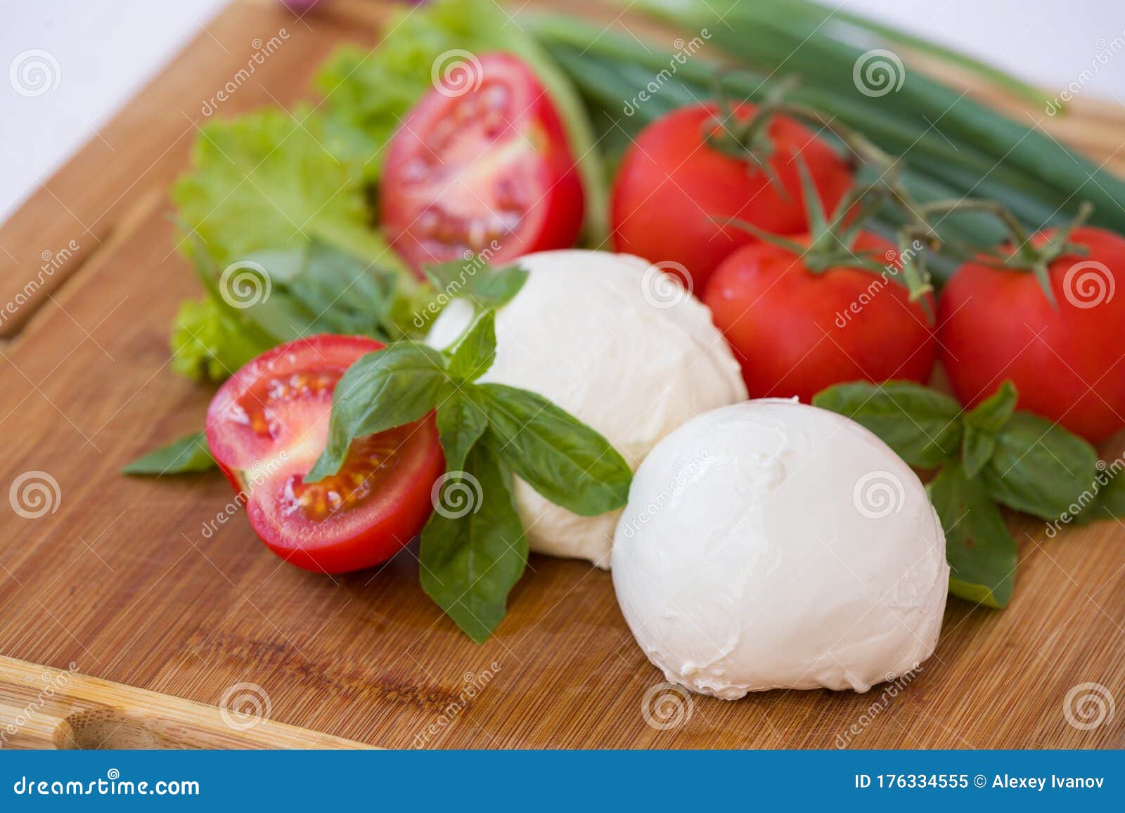 Homemade Organic Mozzarella Cheese with Tomato and Basil and Onions Stock Image Image of