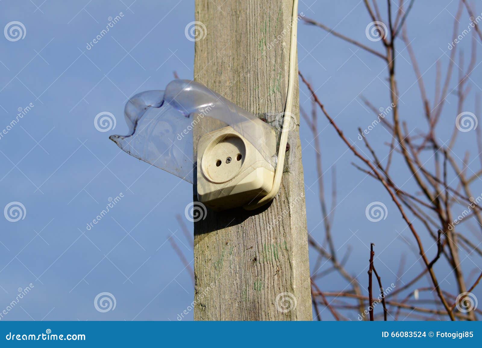 Homemade Outlet Protection from the Rain Stock Photo Image of wire