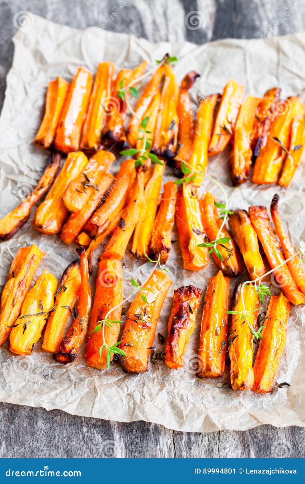 Homemade Oven Baked Carrot Chips with Thyme Stock Image Image of