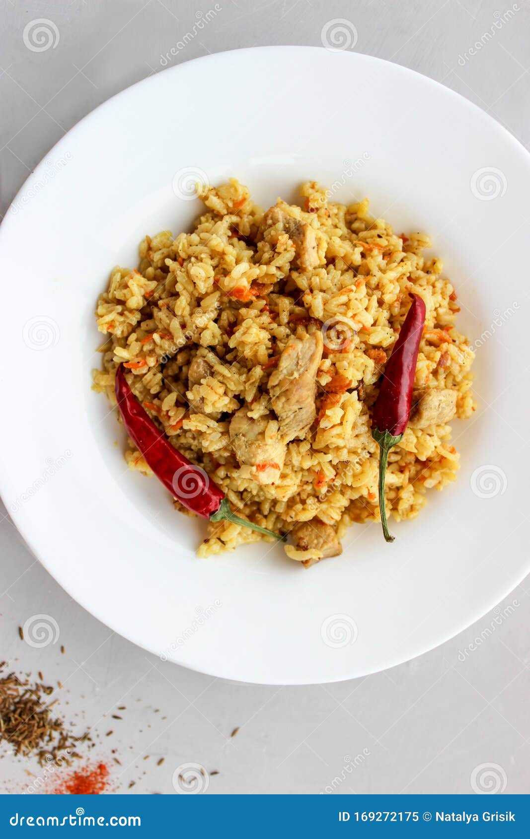 Homemade pilaf with pork stock image. Image of meat 169272175