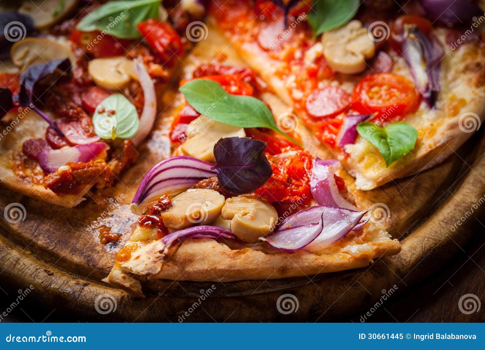 Homemade Pizza with Dried Tomatoes and Salami Stock Image Image of