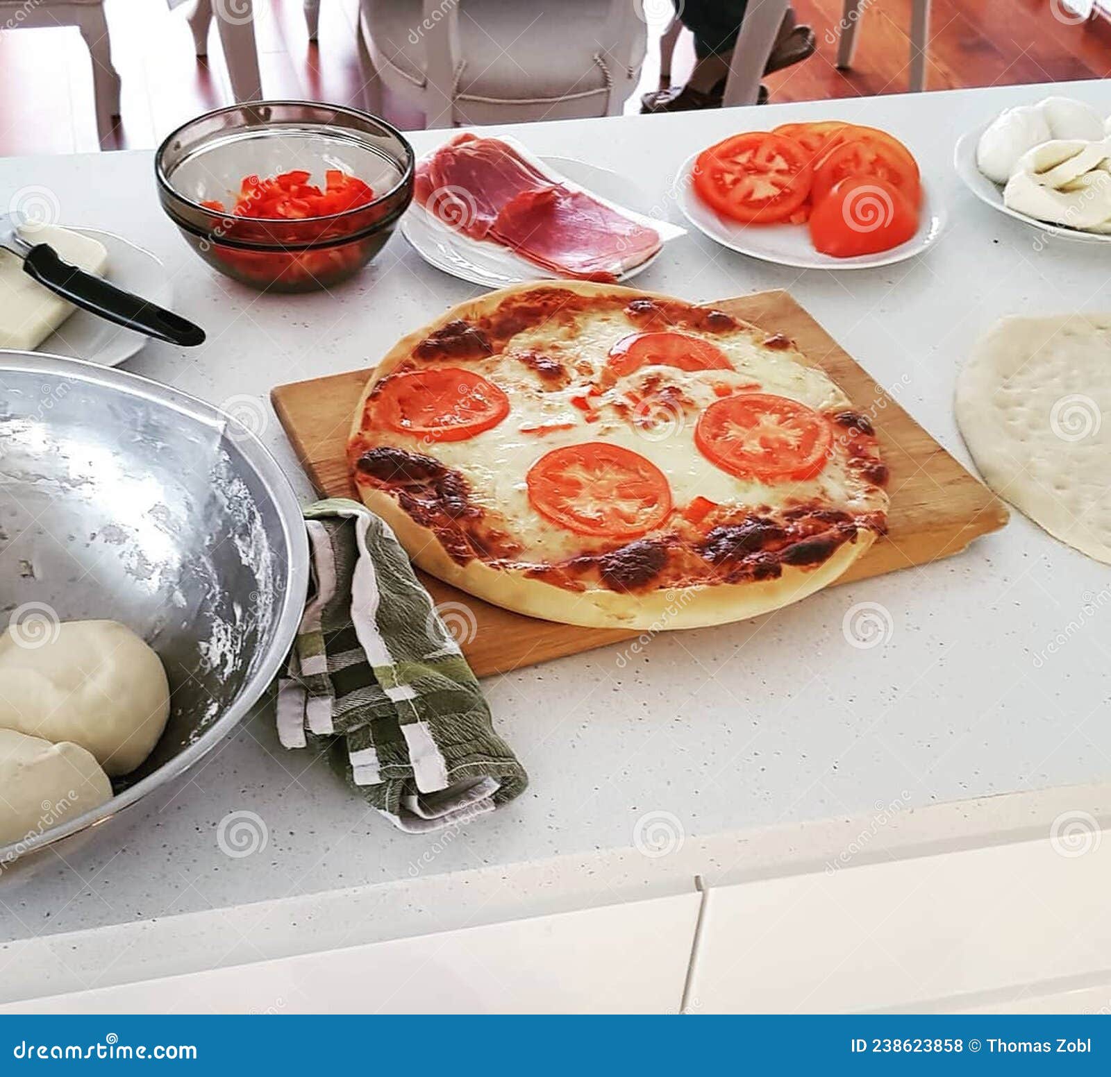 Homemade Pizza on the Kitchen Counter Stock Photo Image of pizzaday