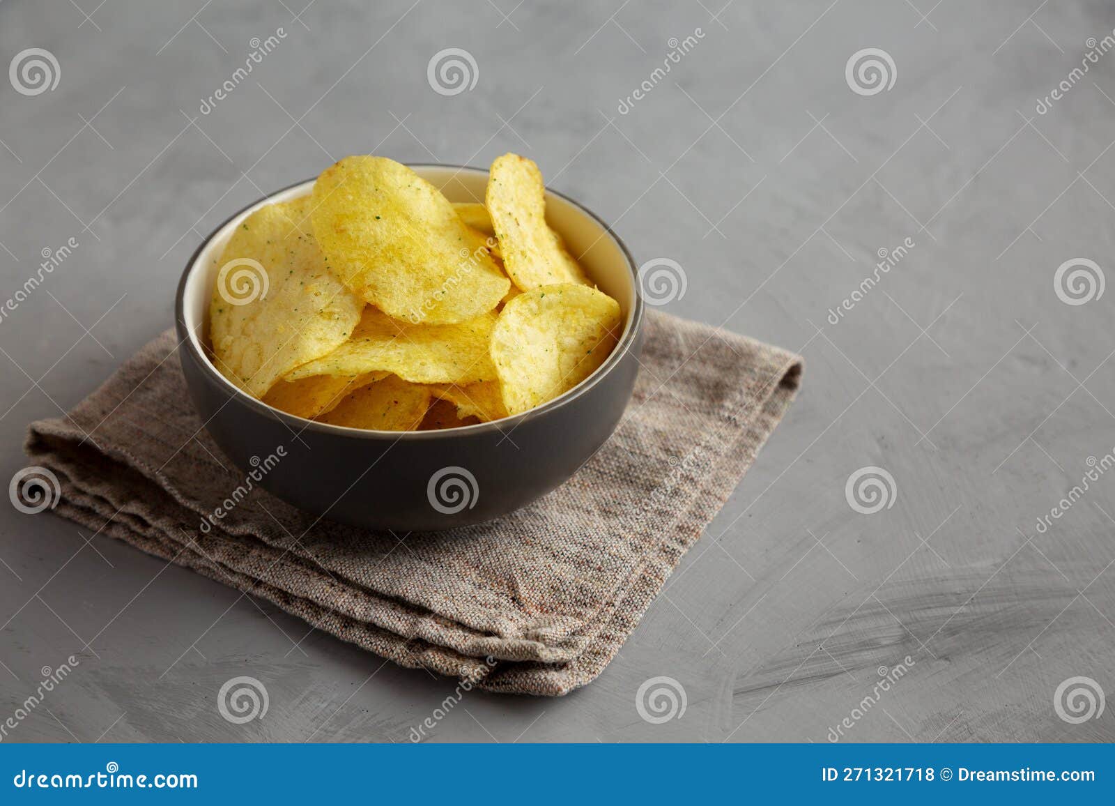 Homemade Potato Chips with Yogurt and Herbs Flavour. Space for Text
