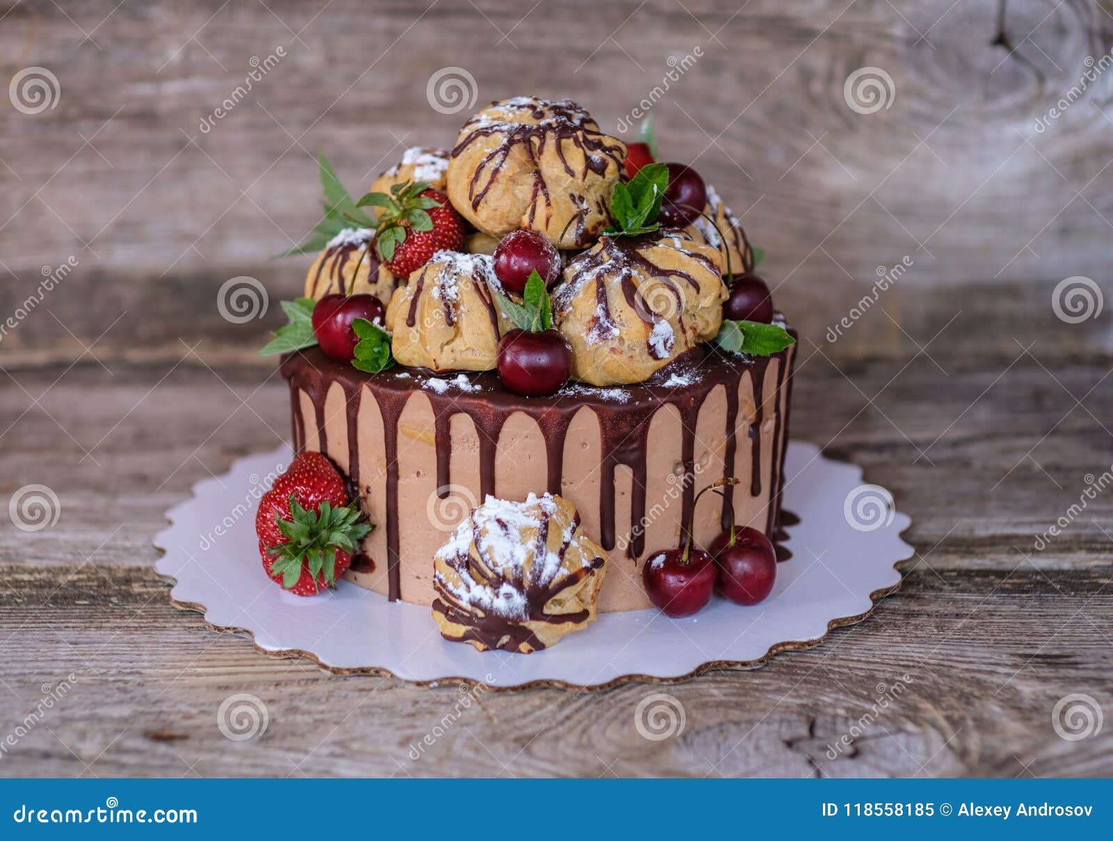 Homemade Profiterole Cake with Strawberries and Cherries Stock Image -  Image of flour, brown: 118558185