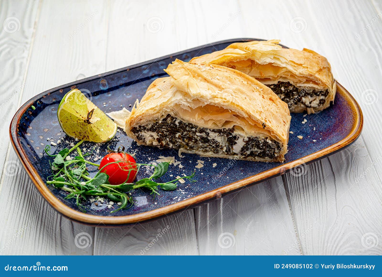 Homemade Puff Pastry Pie with Spinach and Cheese Stock Photo - Image of