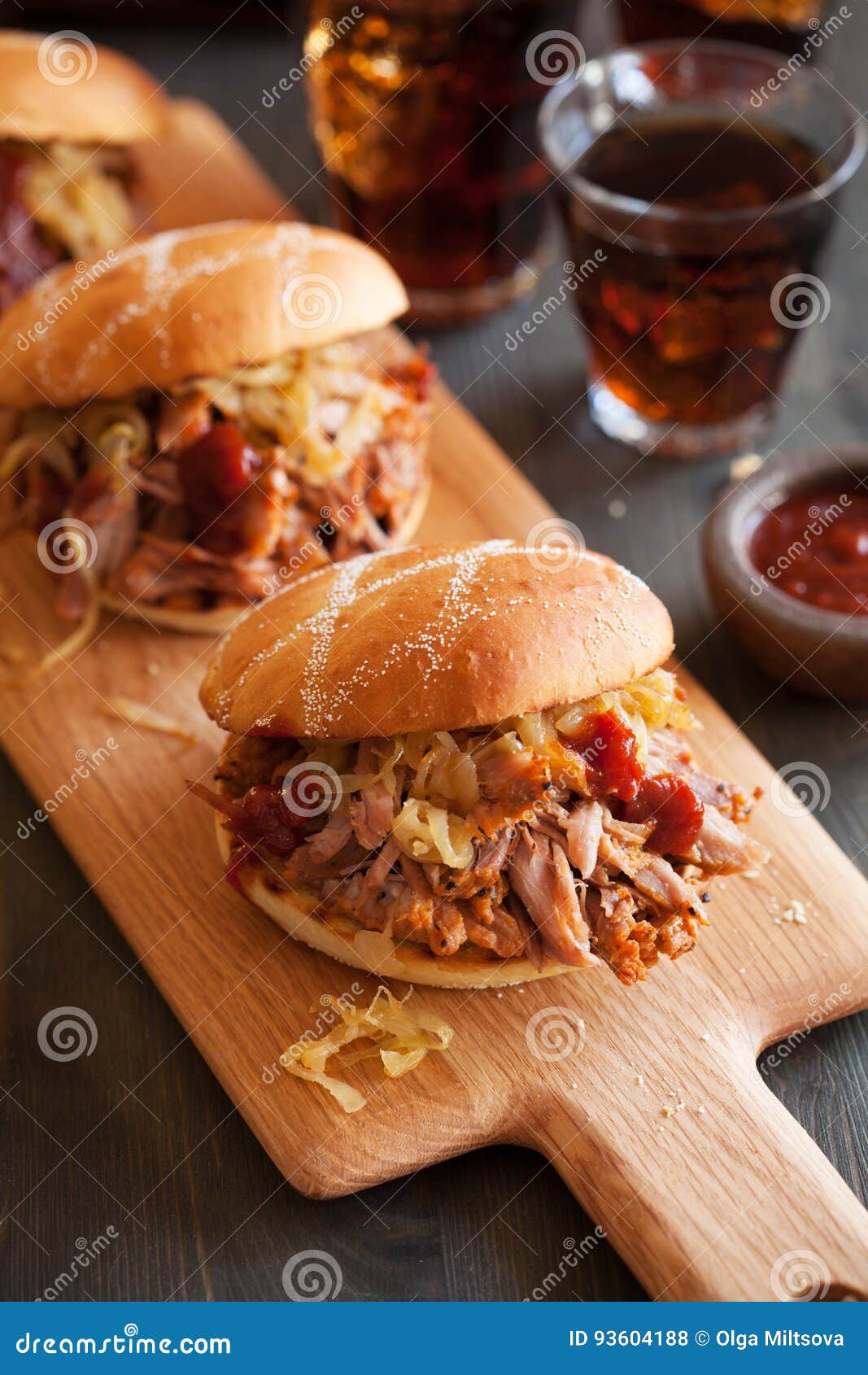 Homemade Pulled Pork Burger with Caramelized Onion and Bbq Sauce Stock